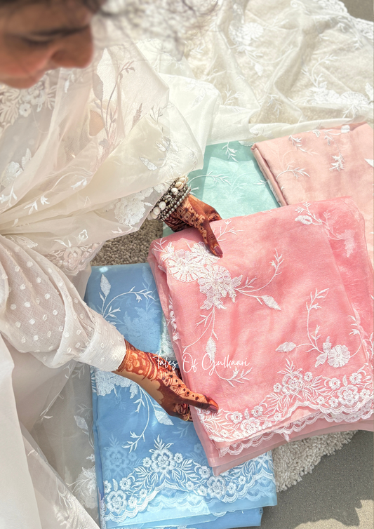 The Delicate Pastel Pink - Kora Organza Saree