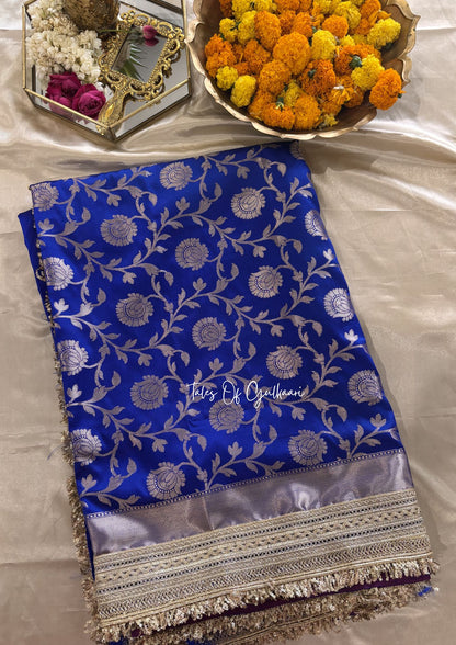 Gul ~ Soft Silk Saree in Blue with Lace Work