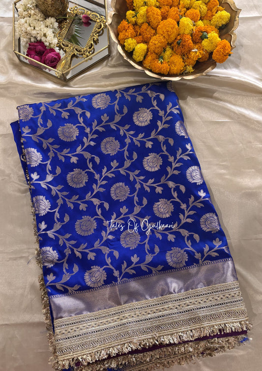 Gul ~ Soft Silk Saree in Blue with Lace Work