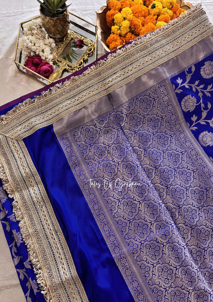 Gul ~ Soft Silk Saree in Blue with Lace Work