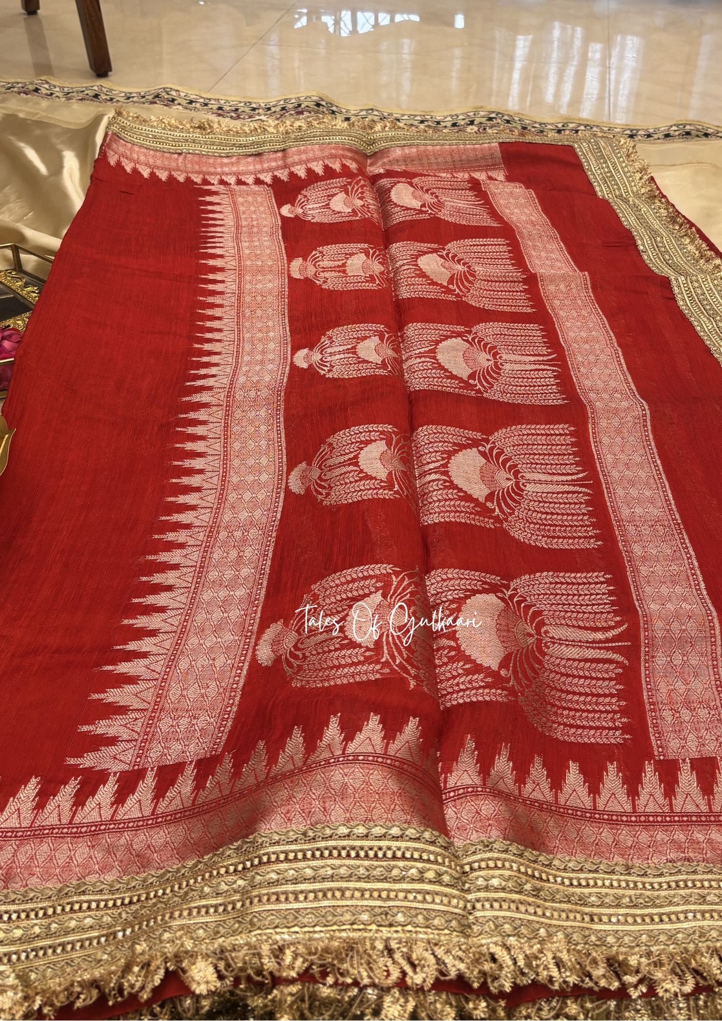 The “Mandap” Saree ~ Premium Ghiccha Cotton Saree In Red with Weaving Work