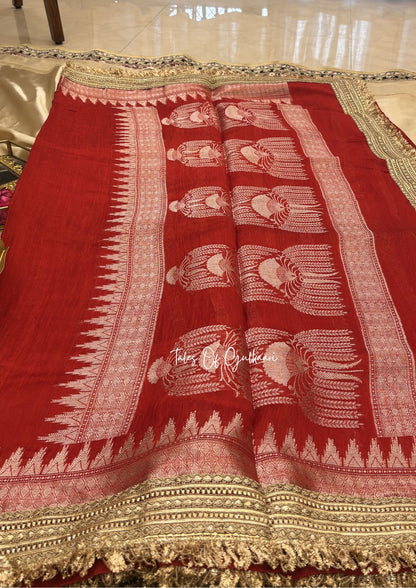 The “Mandap” Saree ~ Premium Ghiccha Cotton Saree In Red with Weaving Work