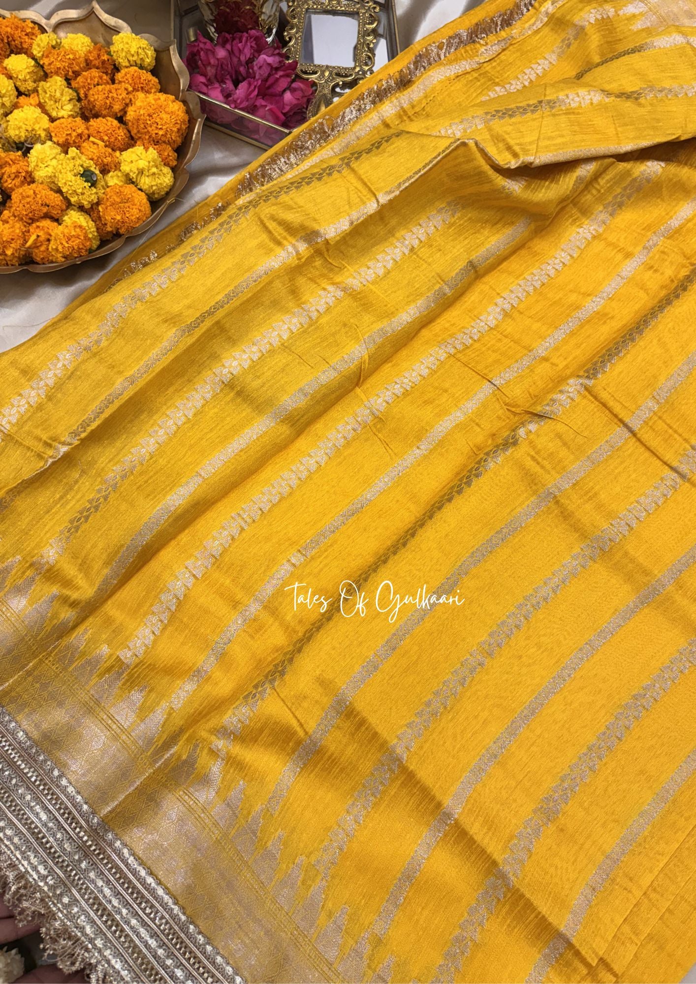 The “Mandap” Saree ~ Premium Ghiccha Cotton Saree In Yellow with Weaving Work