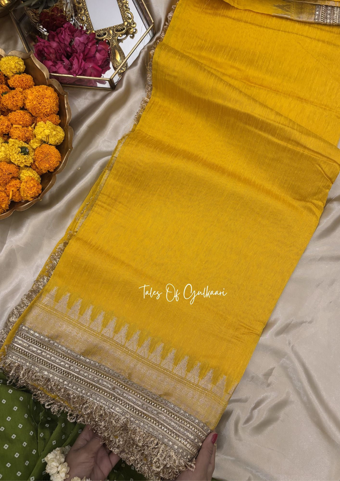 The “Mandap” Saree ~ Premium Ghiccha Cotton Saree In Yellow with Weaving Work