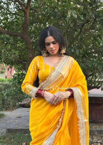 The “Mandap” Saree ~ Premium Ghiccha Cotton Saree In Yellow with Weaving Work