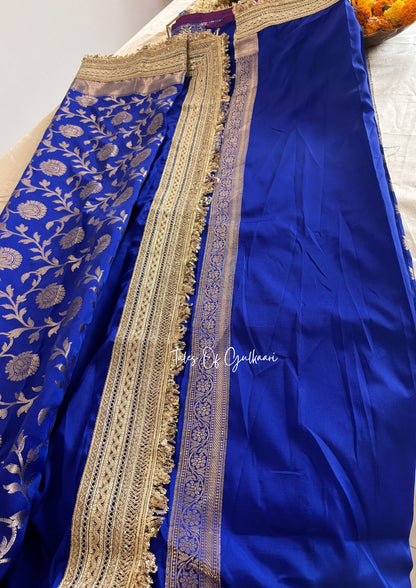Gul ~ Soft Silk Saree in Blue with Lace Work