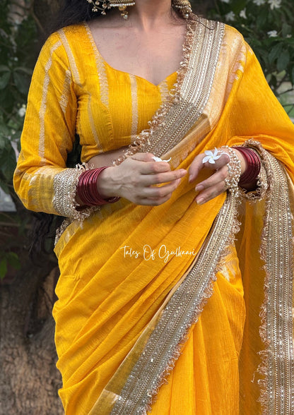 The “Mandap” Saree ~ Premium Ghiccha Cotton Saree In Yellow with Weaving Work