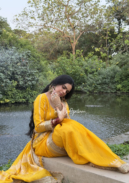 The “Mandap” Saree ~ Premium Ghiccha Cotton Saree In Yellow with Weaving Work
