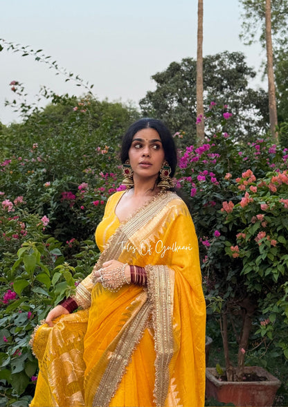 The “Mandap” Saree ~ Premium Ghiccha Cotton Saree In Yellow with Weaving Work