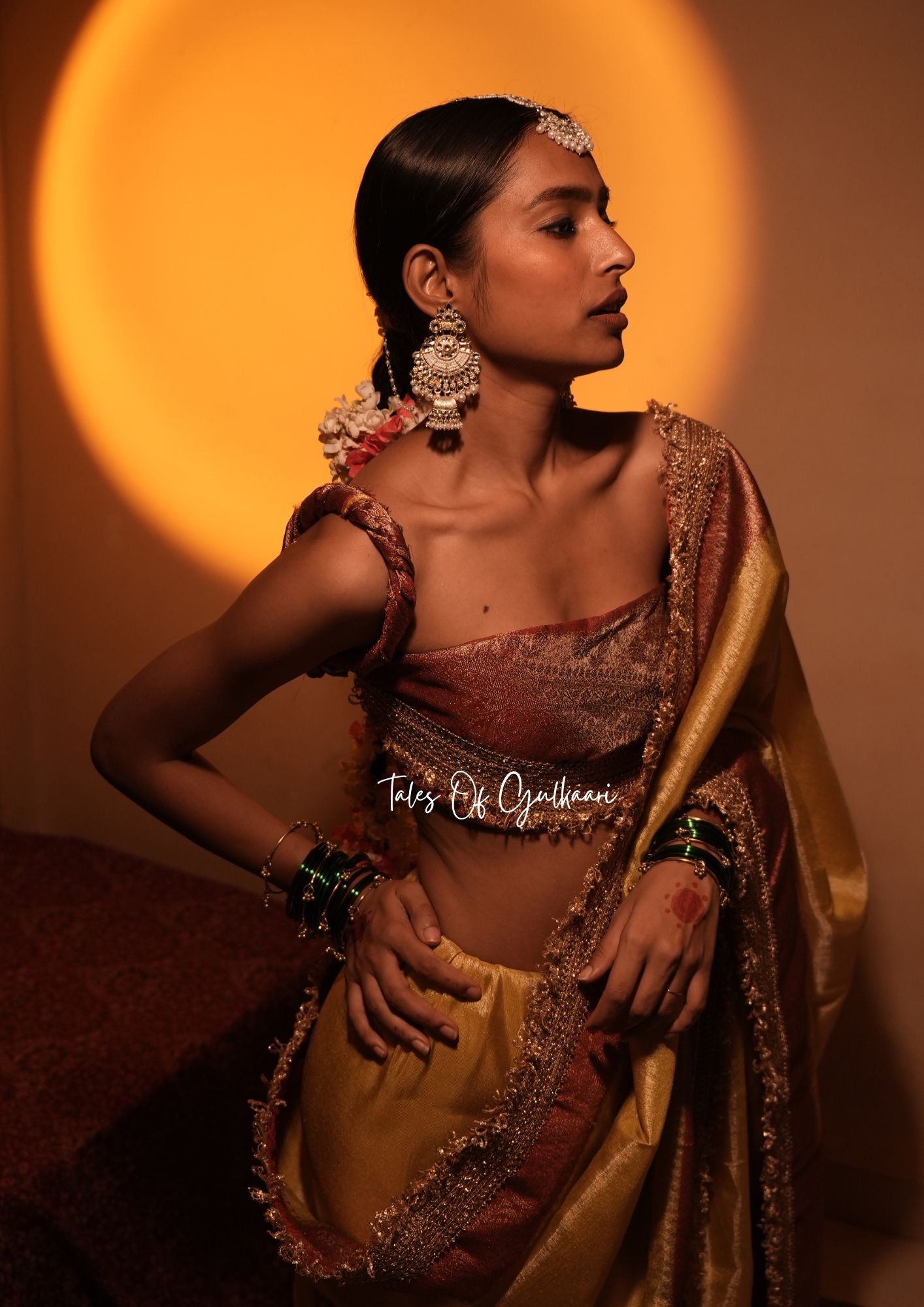 The Yellow and Rust-Peachy-Red Katan Banarasi Silk Nayi-Naveli