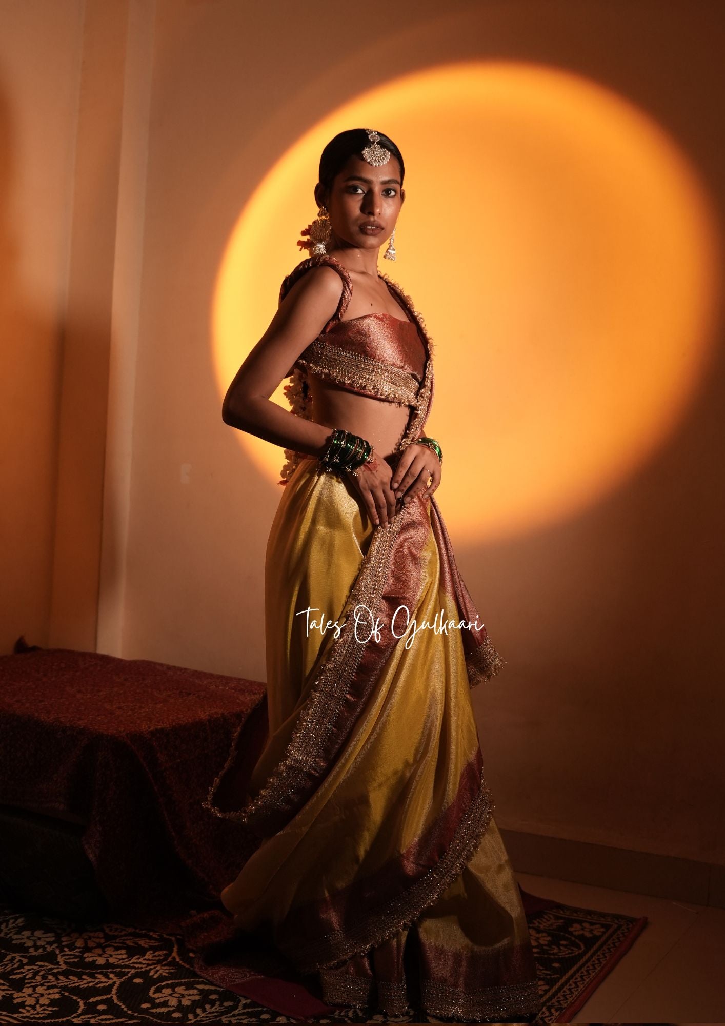 The Yellow and Rust-Peachy-Red Katan Banarasi Silk Nayi-Naveli