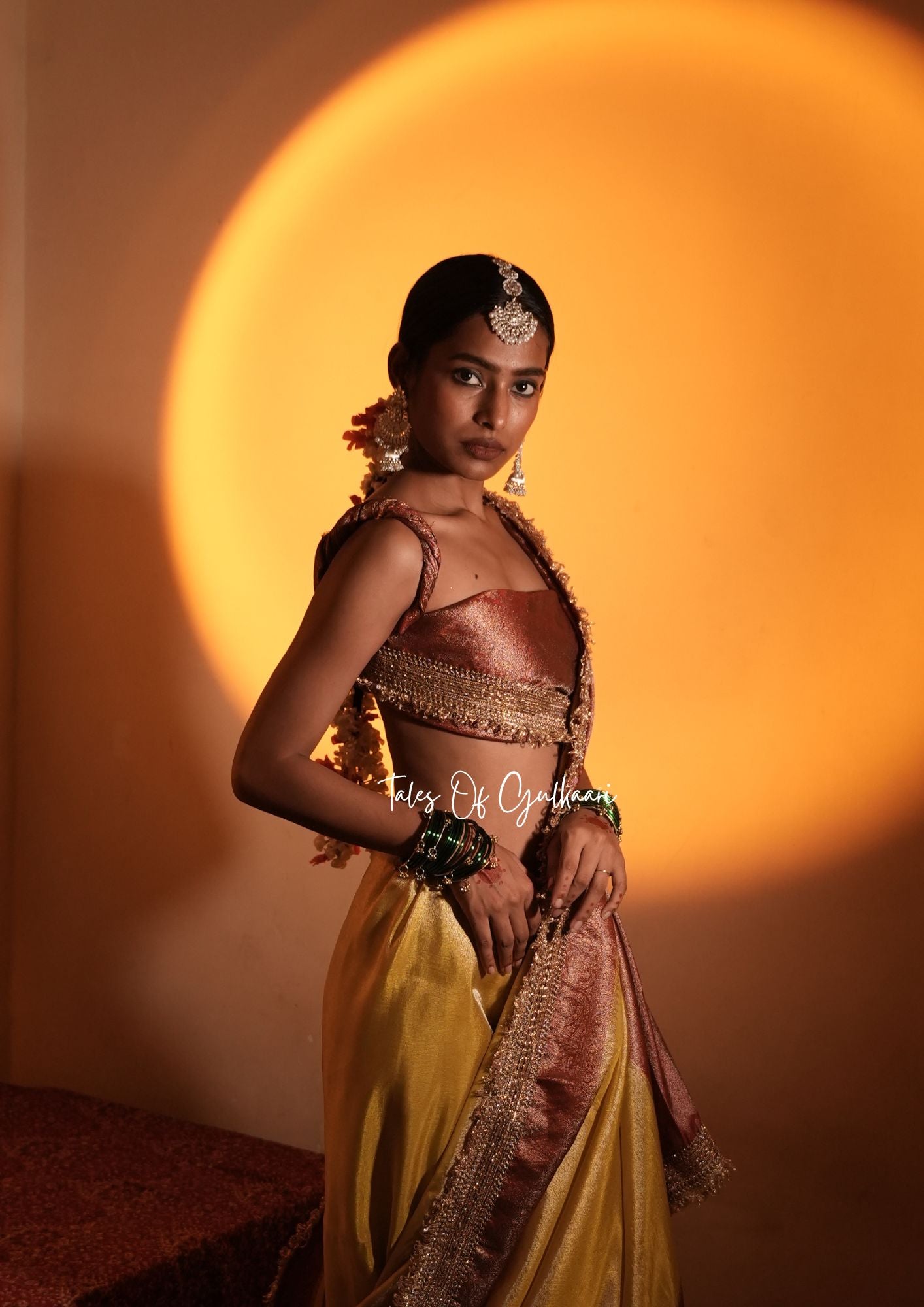 The Yellow and Rust-Peachy-Red Katan Banarasi Silk Nayi-Naveli