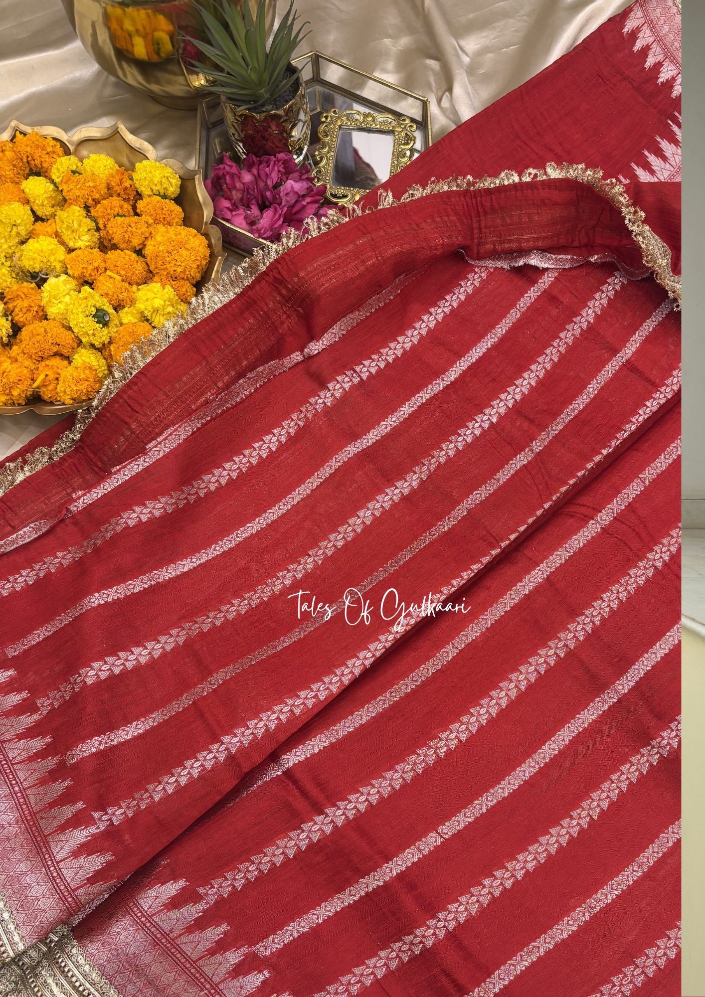 The “Mandap” Saree ~ Premium Ghiccha Cotton Saree In Red with Weaving Work