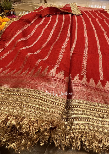 The “Mandap” Saree ~ Premium Ghiccha Cotton Saree In Red with Weaving Work