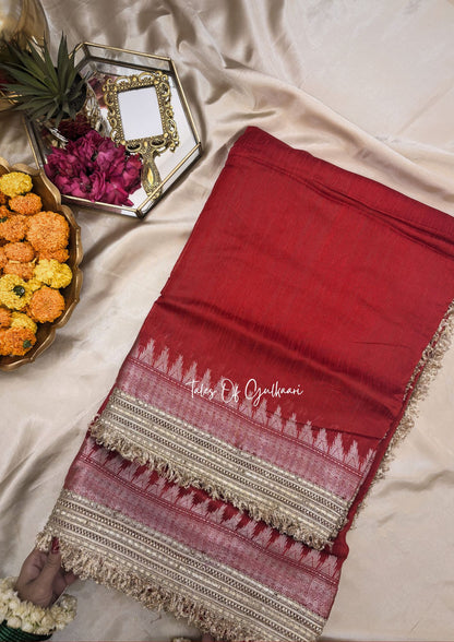 The “Mandap” Saree ~ Premium Ghiccha Cotton Saree In Red with Weaving Work