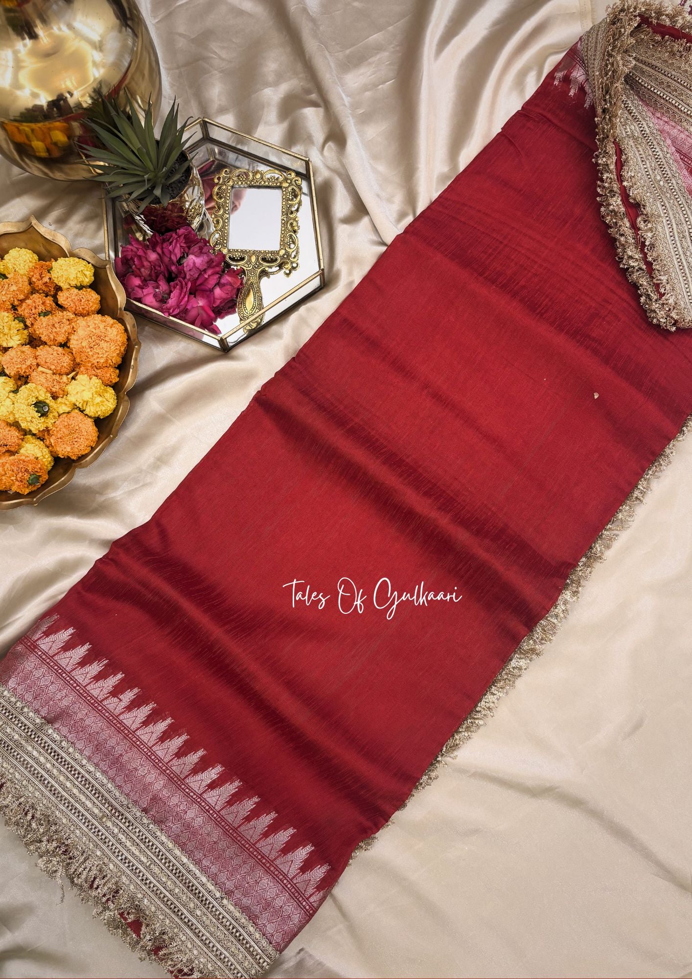 The “Mandap” Saree ~ Premium Ghiccha Cotton Saree In Red with Weaving Work
