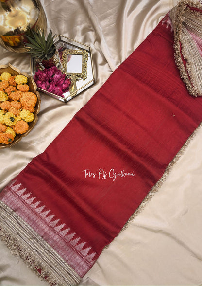 The “Mandap” Saree ~ Premium Ghiccha Cotton Saree In Red with Weaving Work