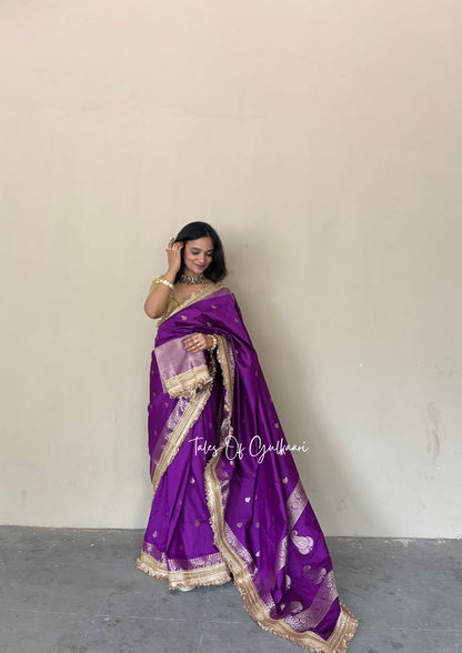 The Nazakat ~ Soft Silk Saree In Lavender with Lace Work
