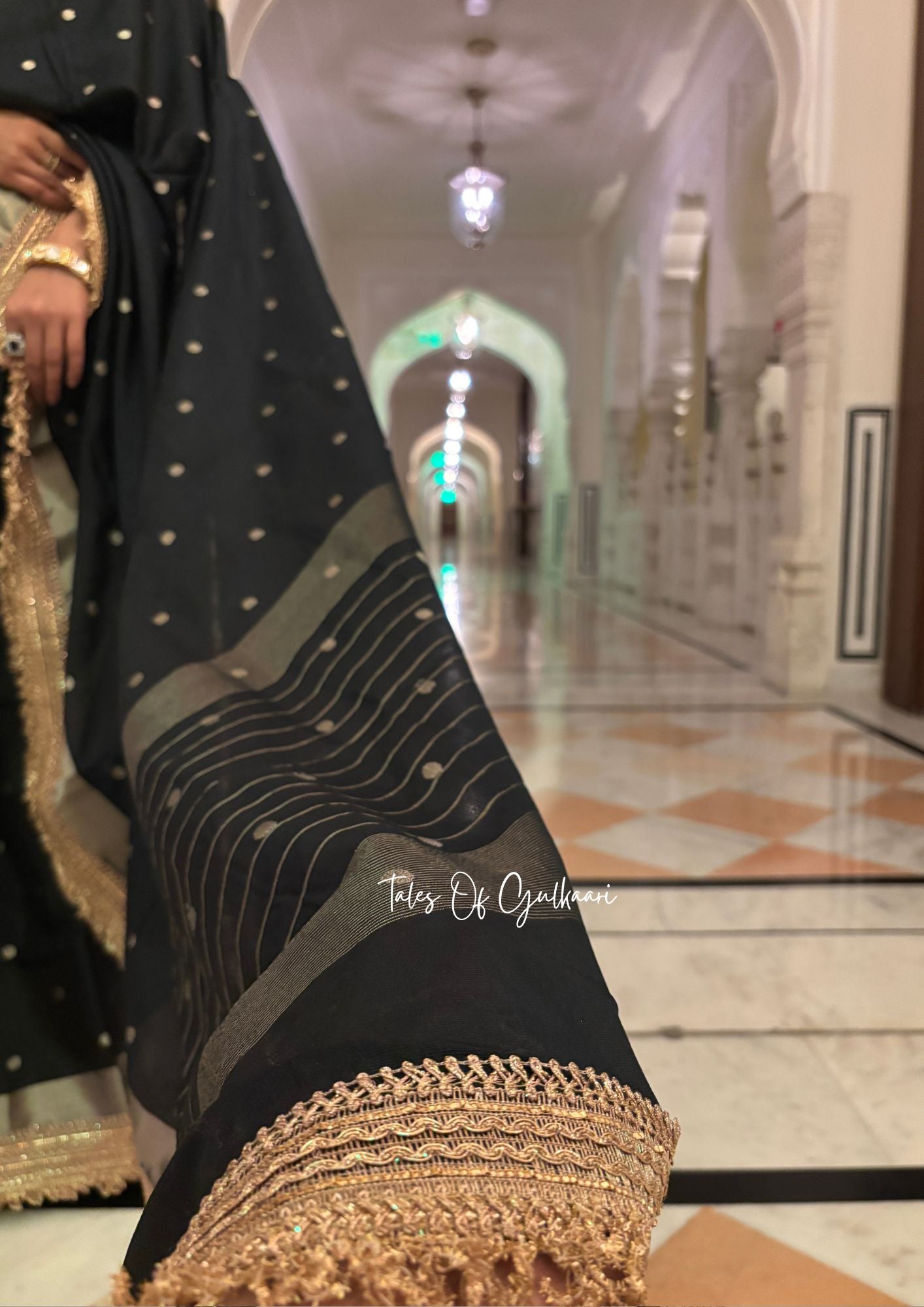 The Black - Soft Banarasi Silk from the Laal-Husn design with Gotappati lace work