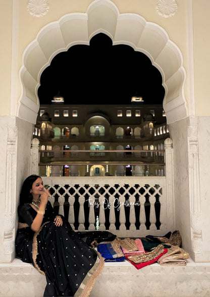 The Black - Soft Banarasi Silk from the Laal-Husn design with Gotappati lace work