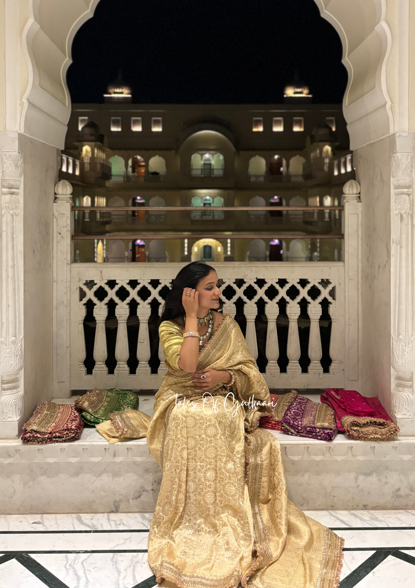 The Noor-E-Bandhej ~ Soft Katan Silk Saree In Ivory/Beige with Lace Work