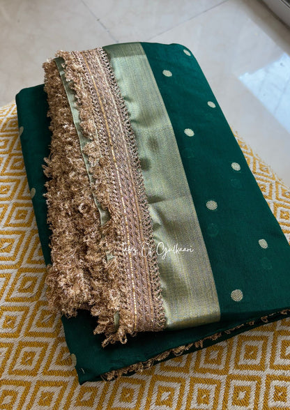 The Green - Soft Banarasi Silk from the Laal-Husn design with Gotappati lace work (Copy)