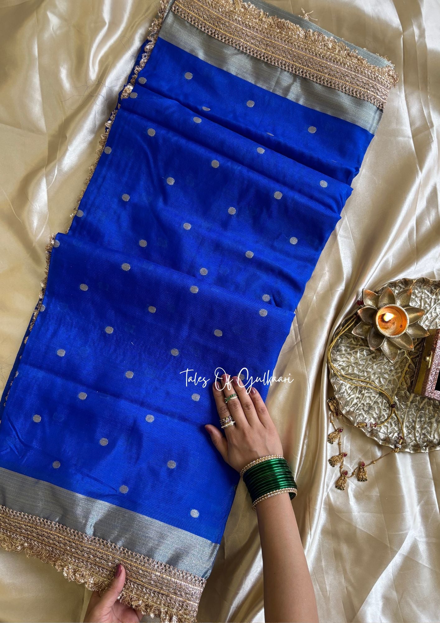 The Blue - Soft Banarasi Silk from the Laal-Husn design with Gotappati lace work