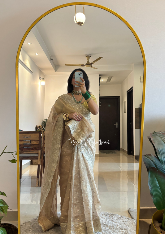 The Soft Beige - Crushed Tissue Banarasi silk from "The Sitaara Collection"