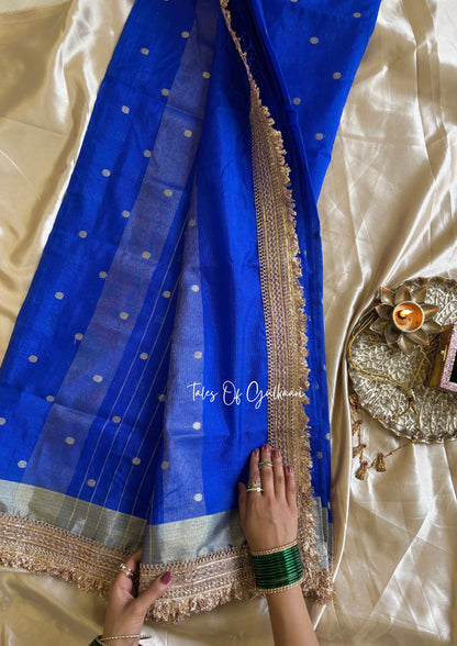 The Blue - Soft Banarasi Silk from the Laal-Husn design with Gotappati lace work