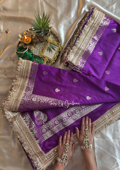 The Nazakat ~ Soft Silk Saree In Lavender with Lace Work