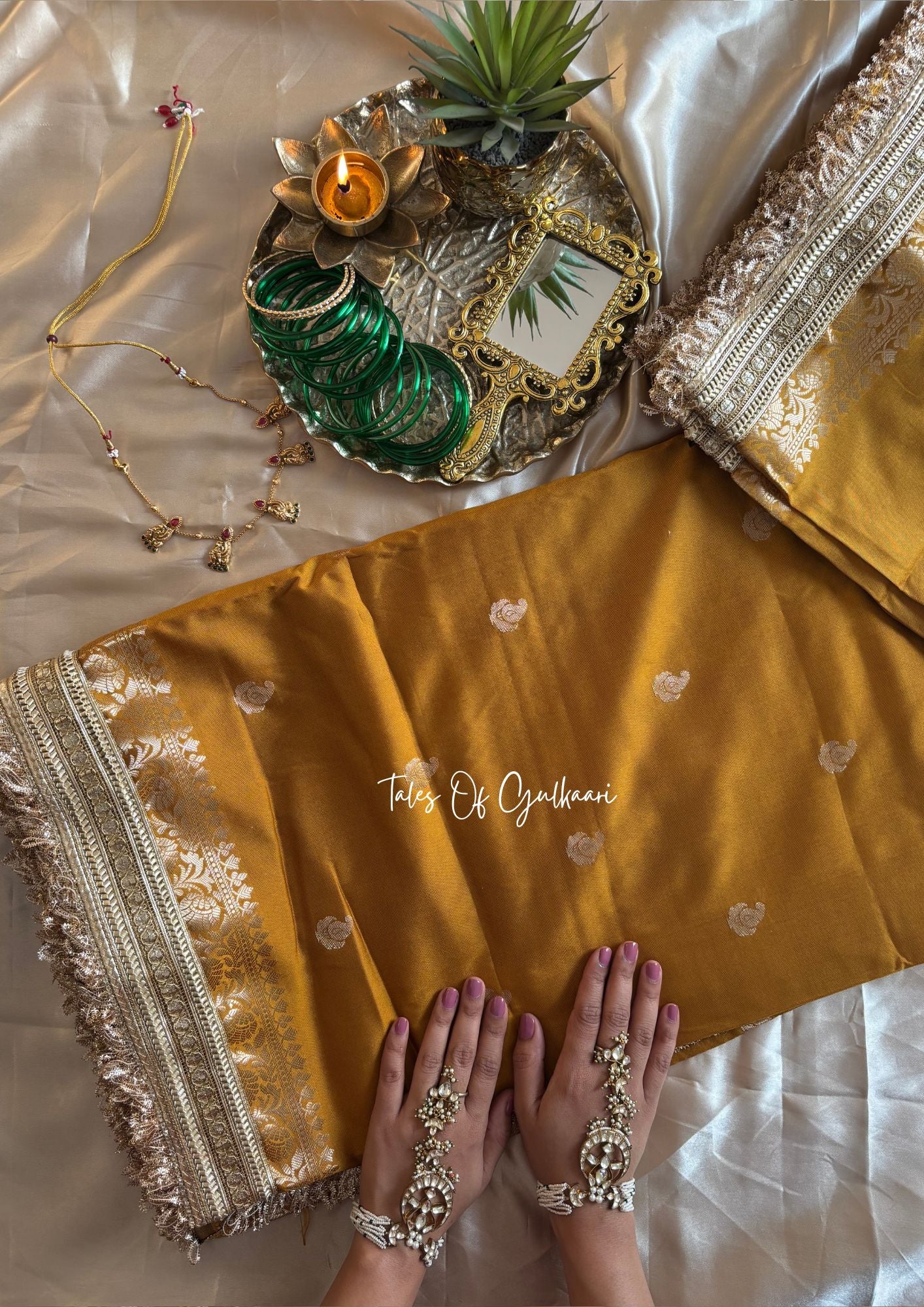 The Nazakat ~ Soft Silk Saree In Mustard Yellow with Lace Work