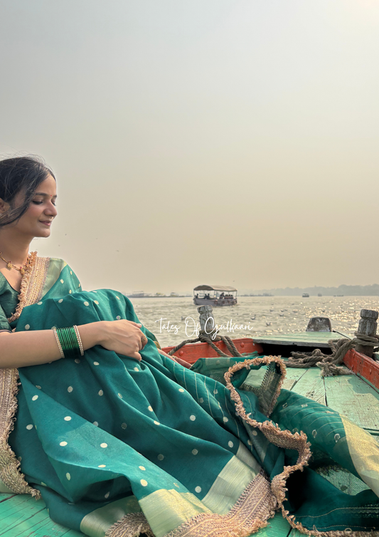 The Green - Soft Banarasi Silk from the Laal-Husn design with Gotappati lace work