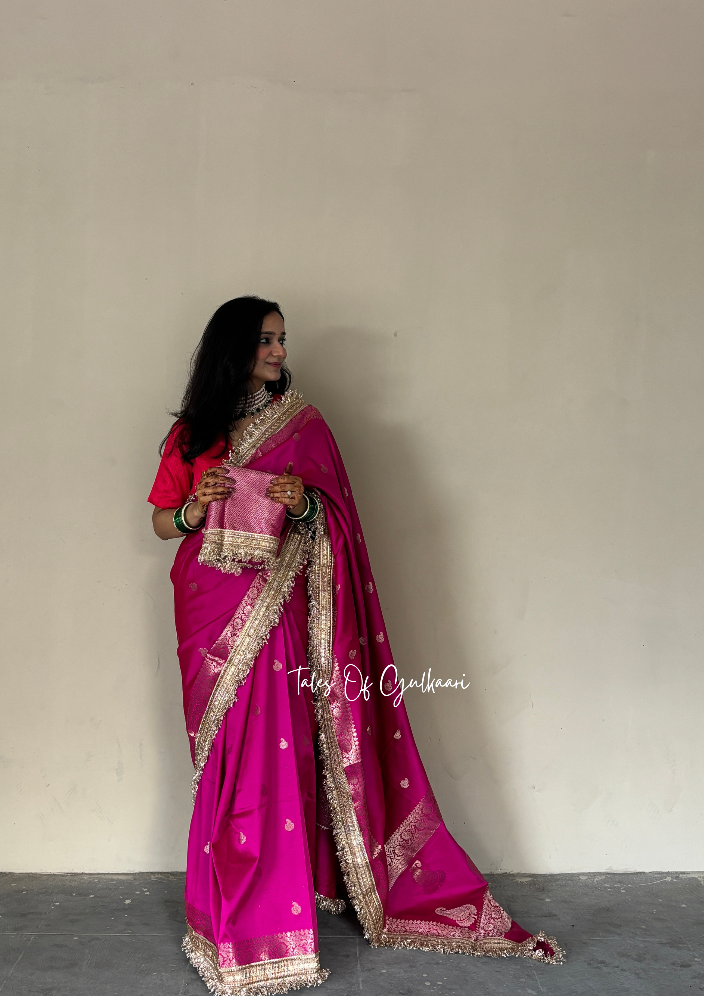 The Nazakat ~ Soft Silk Saree In Hot Pink with Lace Work