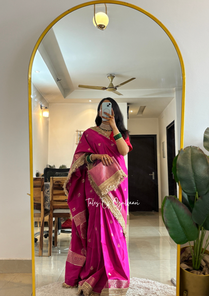 The Nazakat ~ Soft Silk Saree In Hot Pink with Lace Work