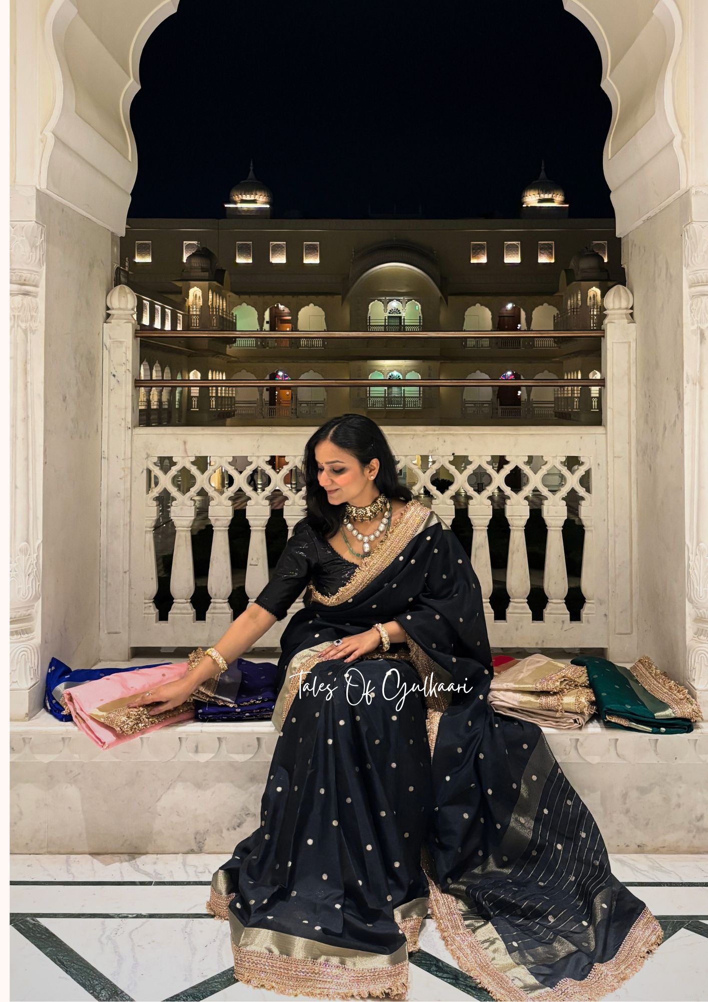 The Black - Soft Banarasi Silk from the Laal-Husn design with Gotappati lace work