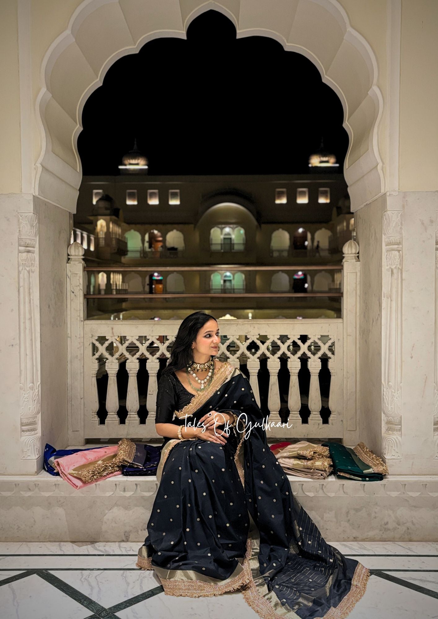 The Black - Soft Banarasi Silk from the Laal-Husn design with Gotappati lace work