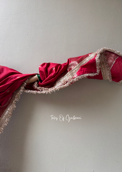 The Nazakat ~ Soft Silk Saree In Red with Lace Work