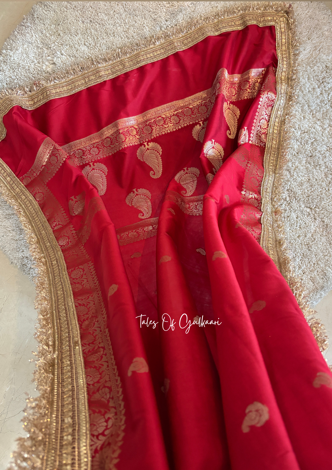 The Nazakat ~ Soft Silk Saree In Red with Lace Work
