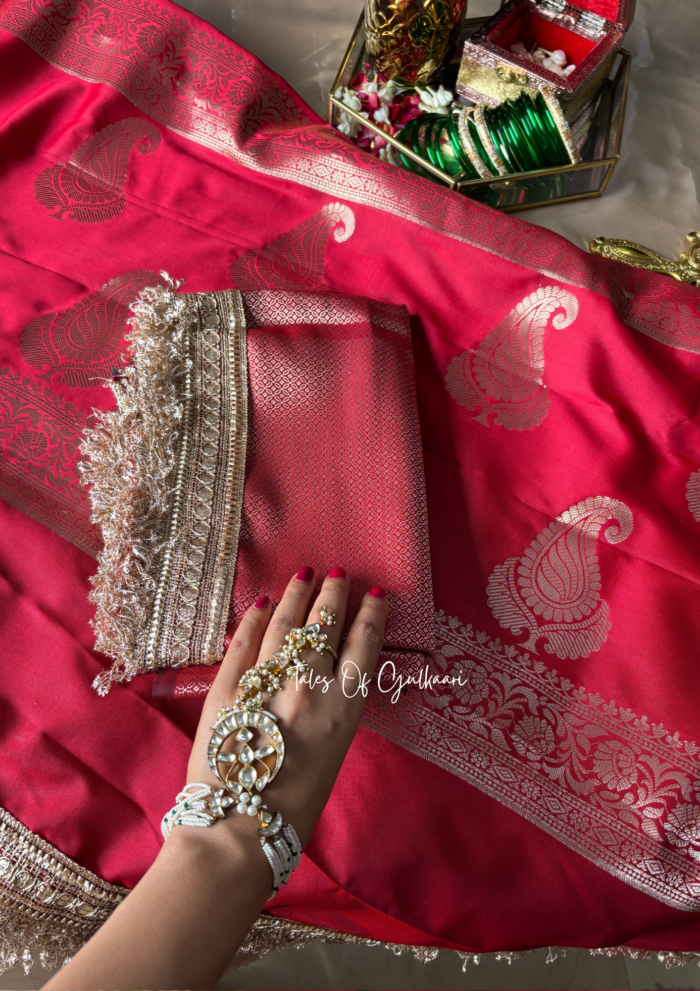 The Nazakat ~ Soft Silk Saree In Red with Lace Work