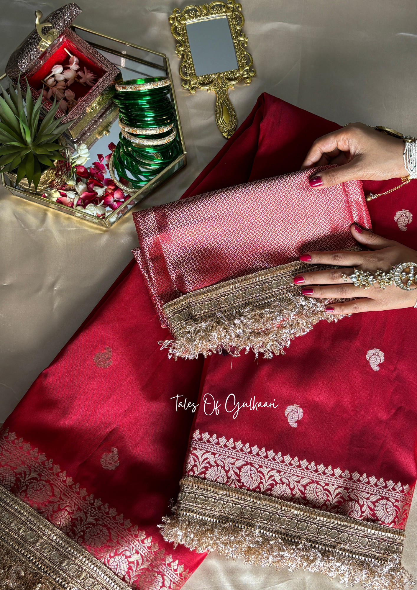 The Nazakat ~ Soft Silk Saree In Red with Lace Work