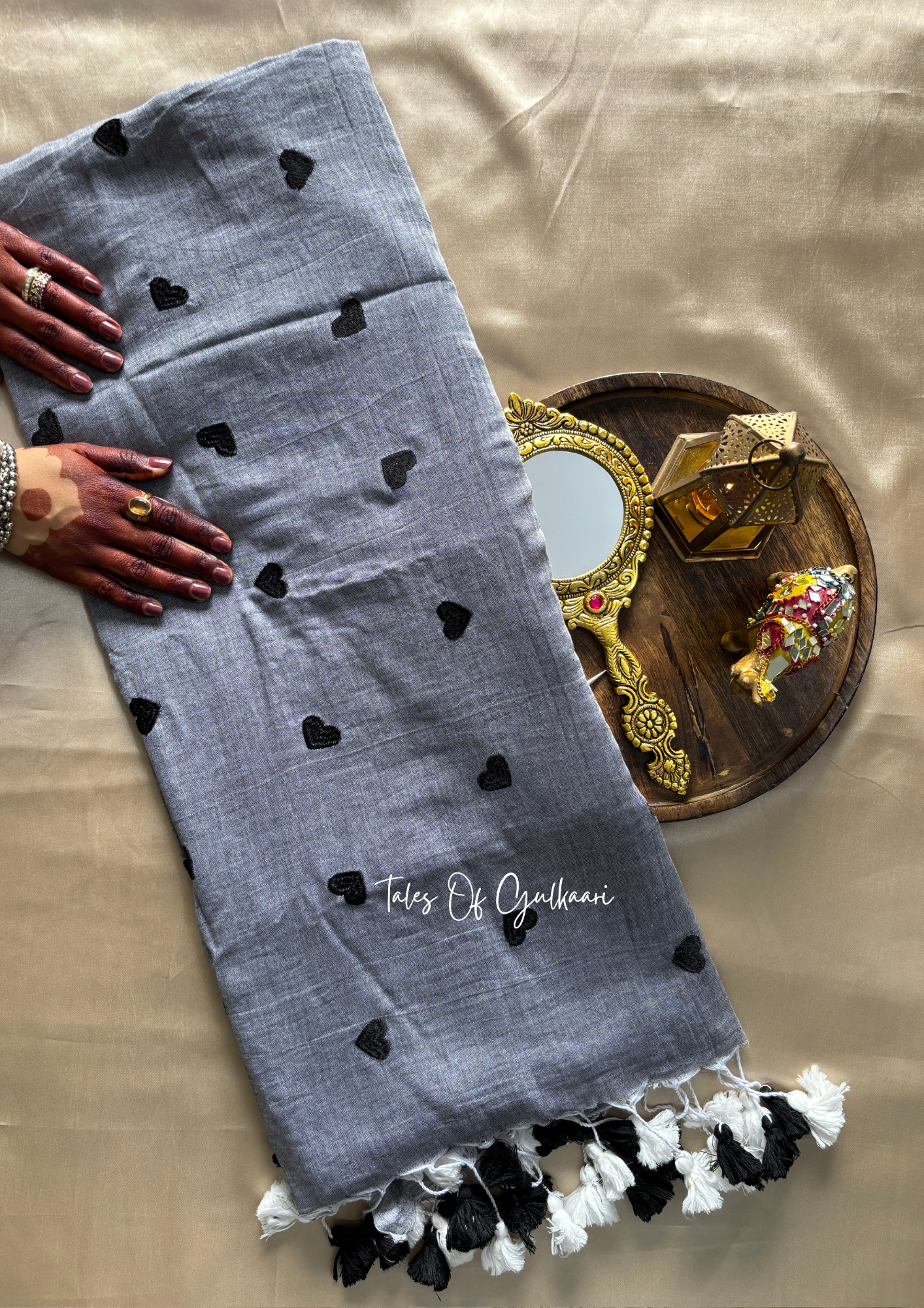 The Grey & Black Love - Mulmul Cotton Saree