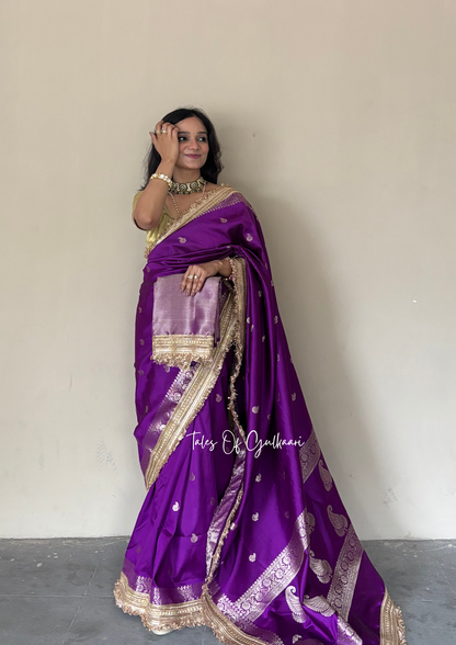 The Nazakat ~ Soft Silk Saree In Lavender with Lace Work