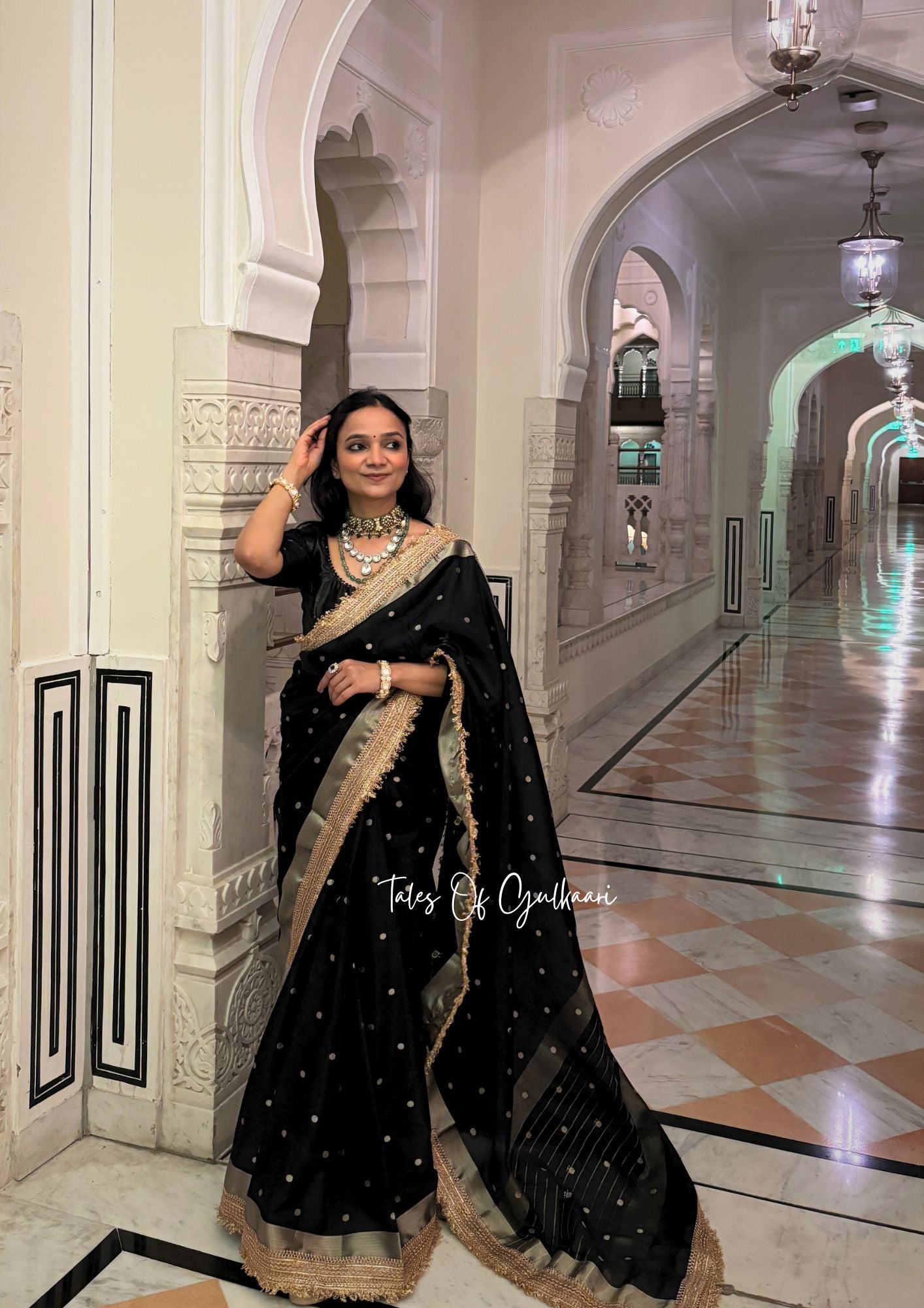 The Black - Soft Banarasi Silk from the Laal-Husn design with Gotappati lace work