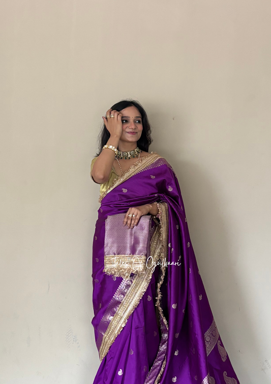 The Nazakat ~ Soft Silk Saree In Lavender with Lace Work
