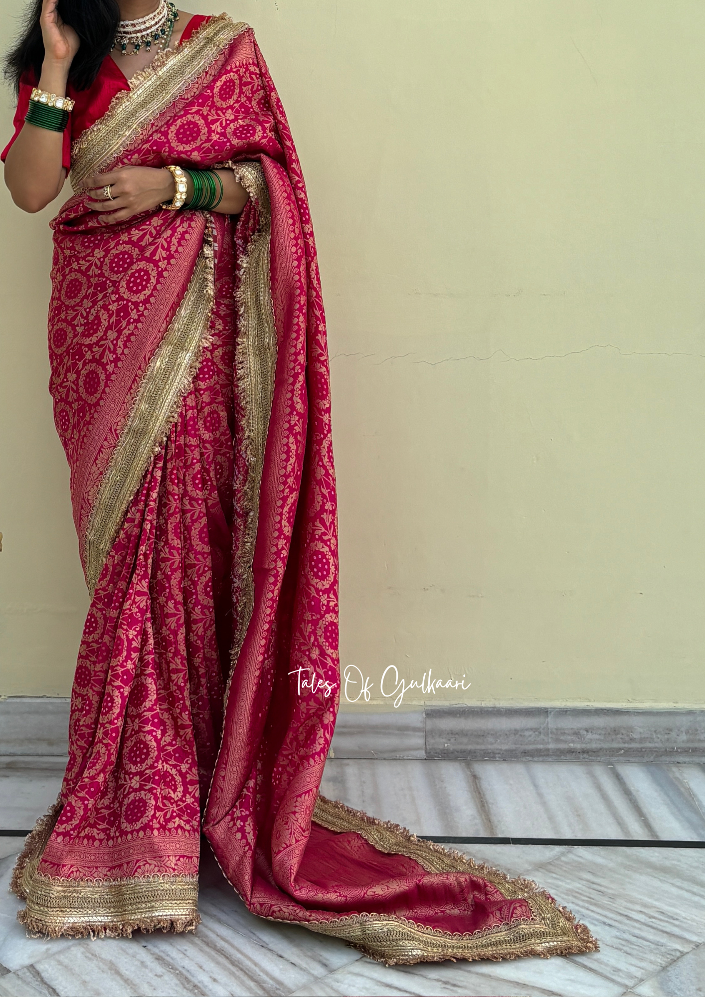 The Noor-E-Bandhej ~ Soft Katan Silk Saree In Pink with Lace Work