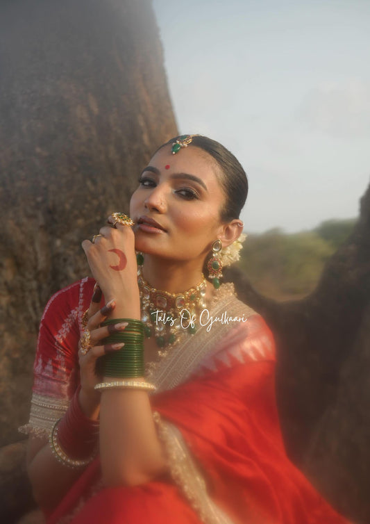 The “Mandap” Saree ~ Premium Ghiccha Cotton Saree In Red with Weaving Work