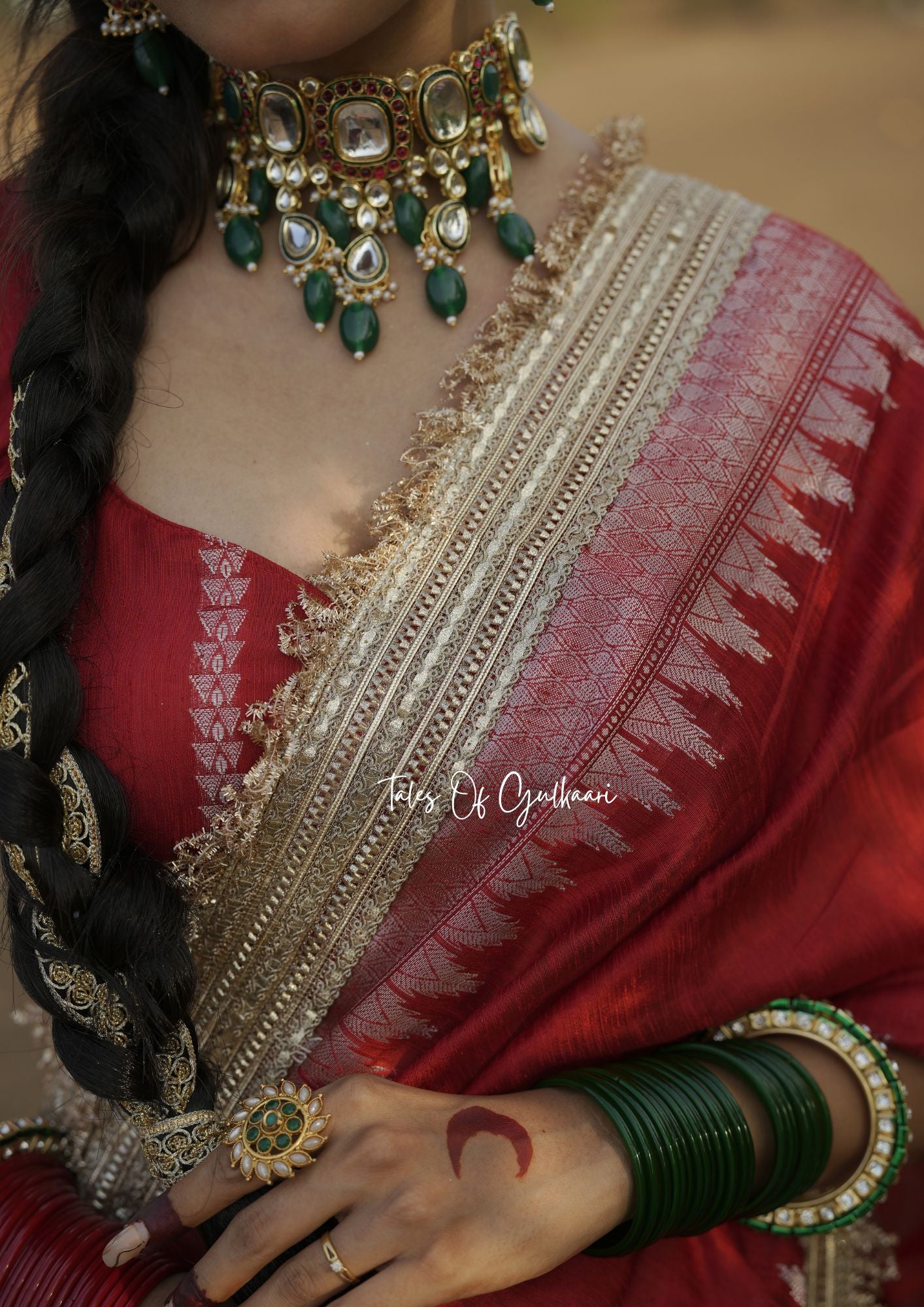 The “Mandap” Saree - Premium Ghiccha Cotton Saree In Red with Weaving Work