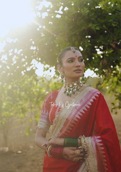 The “Mandap” Saree - Premium Ghiccha Cotton Saree In Red with Weaving Work