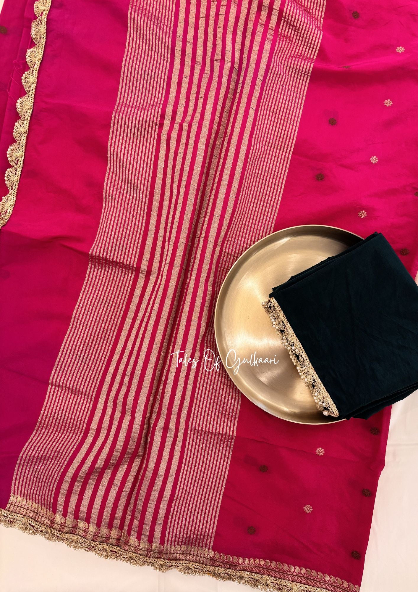 The Meher ~ Butter Silk Saree in Pink with Contrast Blouse & Lace Work