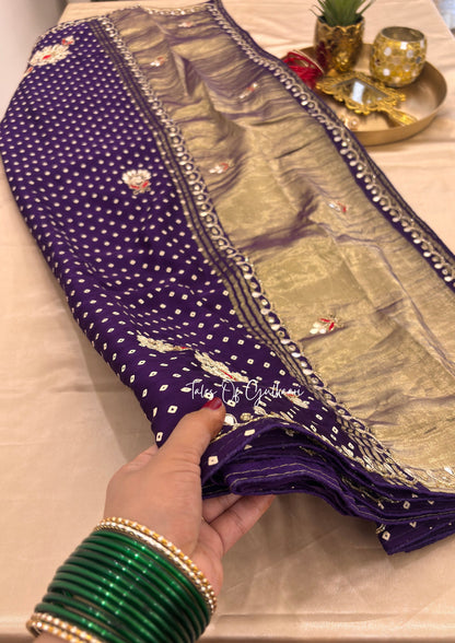 The Rajsi Bandhej - Premium Soft Modal Dola Silk Saree with Lagdi Patta - Purple✨